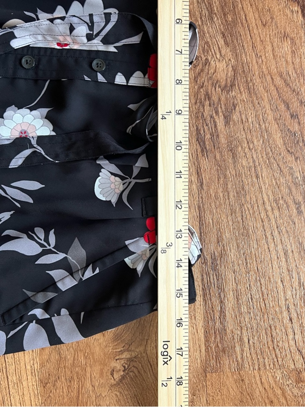 LOFT Black Floral Skirt Button Front Tie Waist Midi Lined Size Medium - Picture 8 of 11